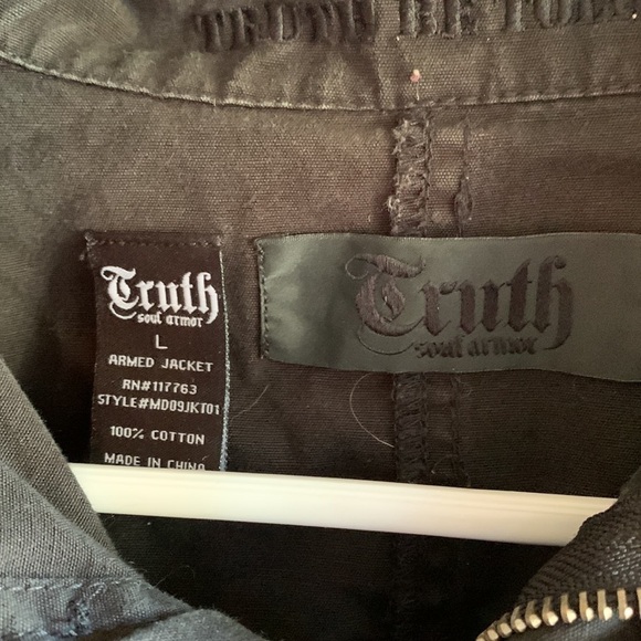 🌟🌟🌟 Truth Soul Armor black 100% cotton jacket with front pockets size large - Picture 5 of 8